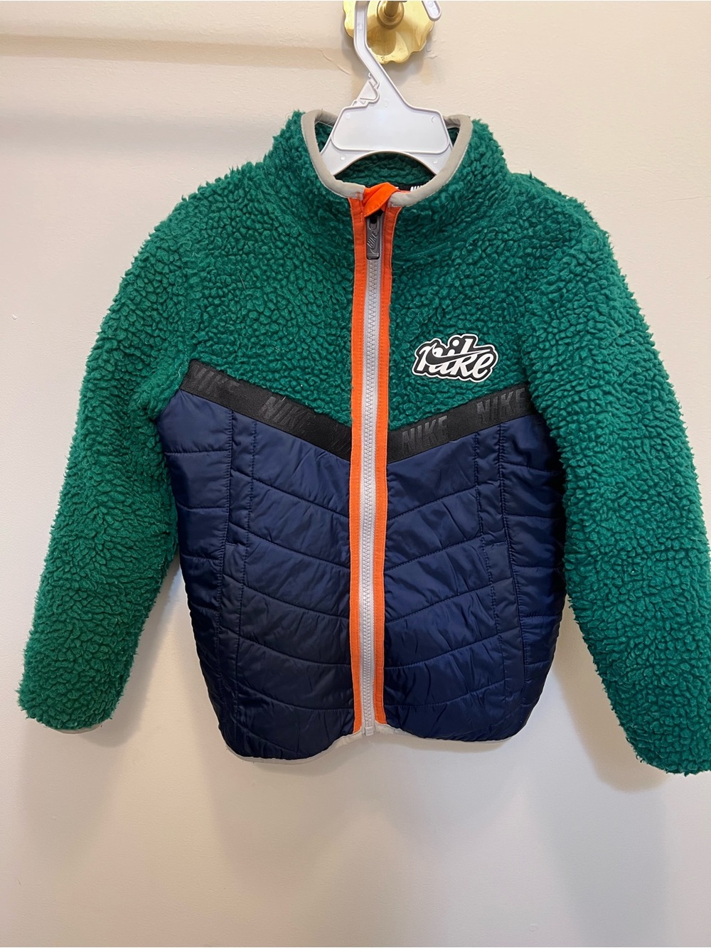 Nike Green Sherpa & Navy Quilted Jacket with Black Trim